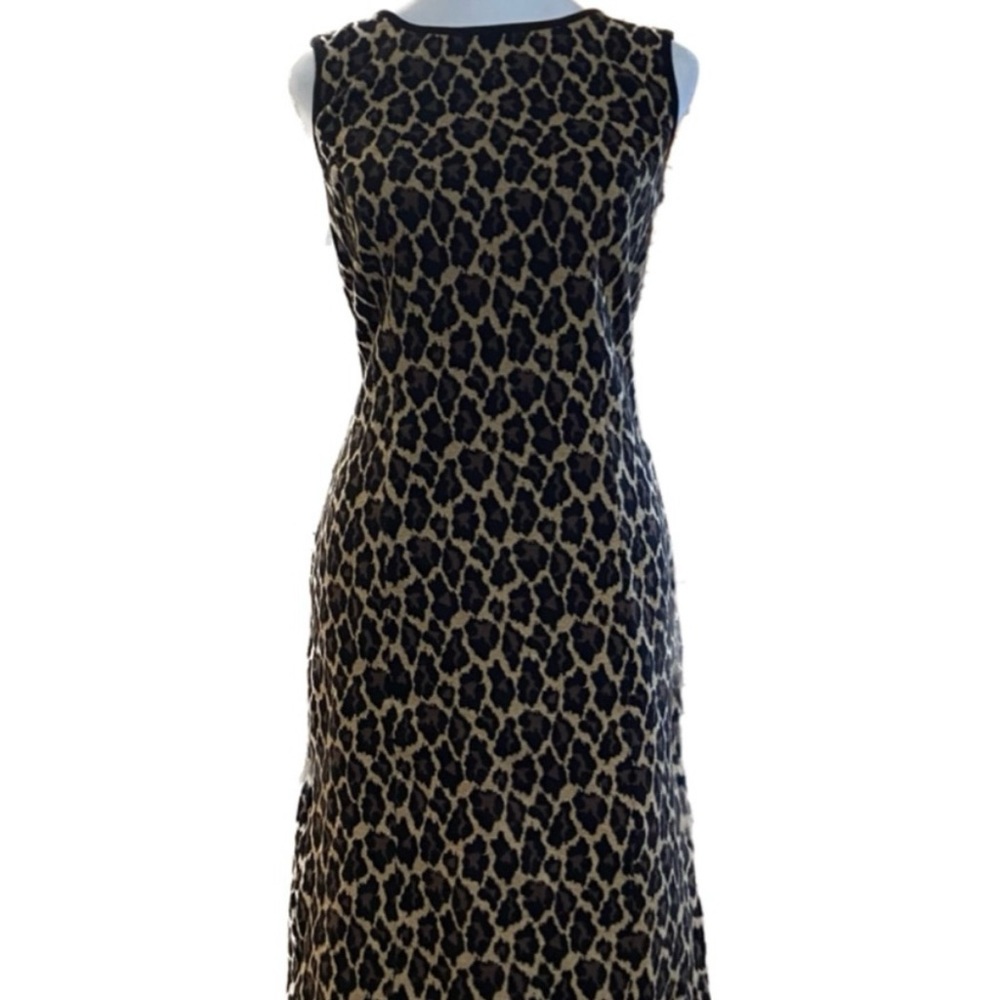 Talbots Leopard Print Sleeveless Jacquard Mini Dress Black Brown Tan LIKE NEW - Picture 4 of 7